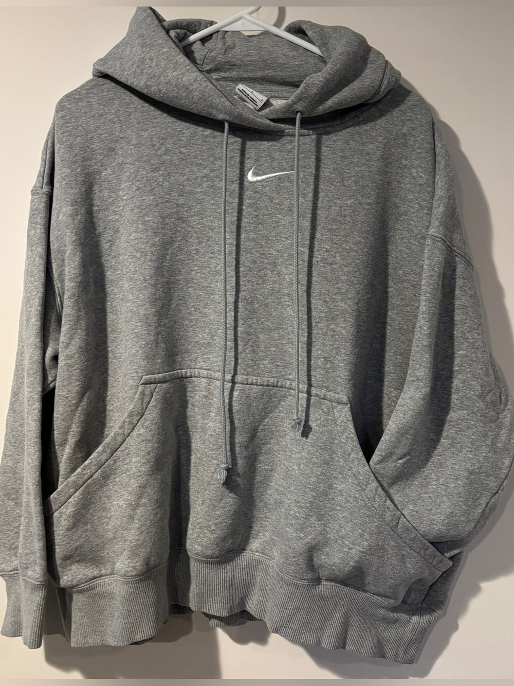 Nike Gray Pullover Oversized Hoodie With White Swoosh Big Pocket Size L